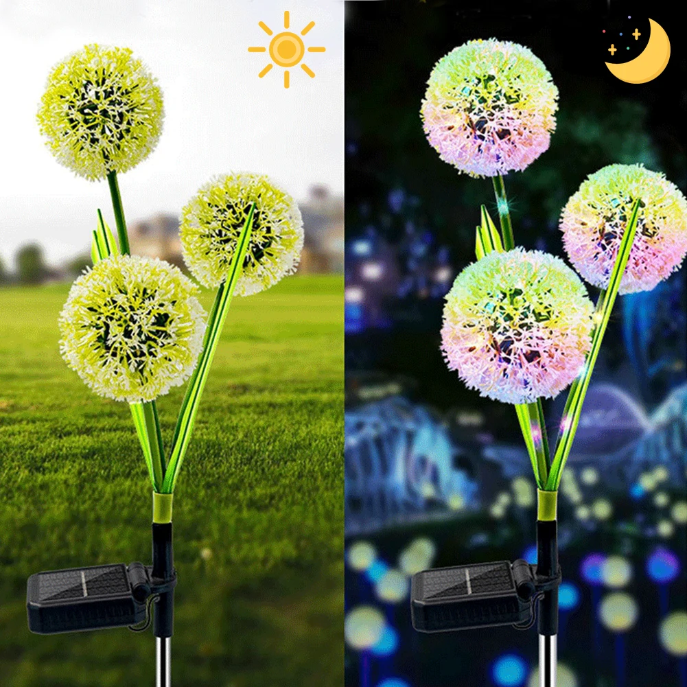 

Garden Decorative Solar Lights 3 Heads Dandelion Garden Lights 2 Bright Light Modes For Patio Outdoor Decoration