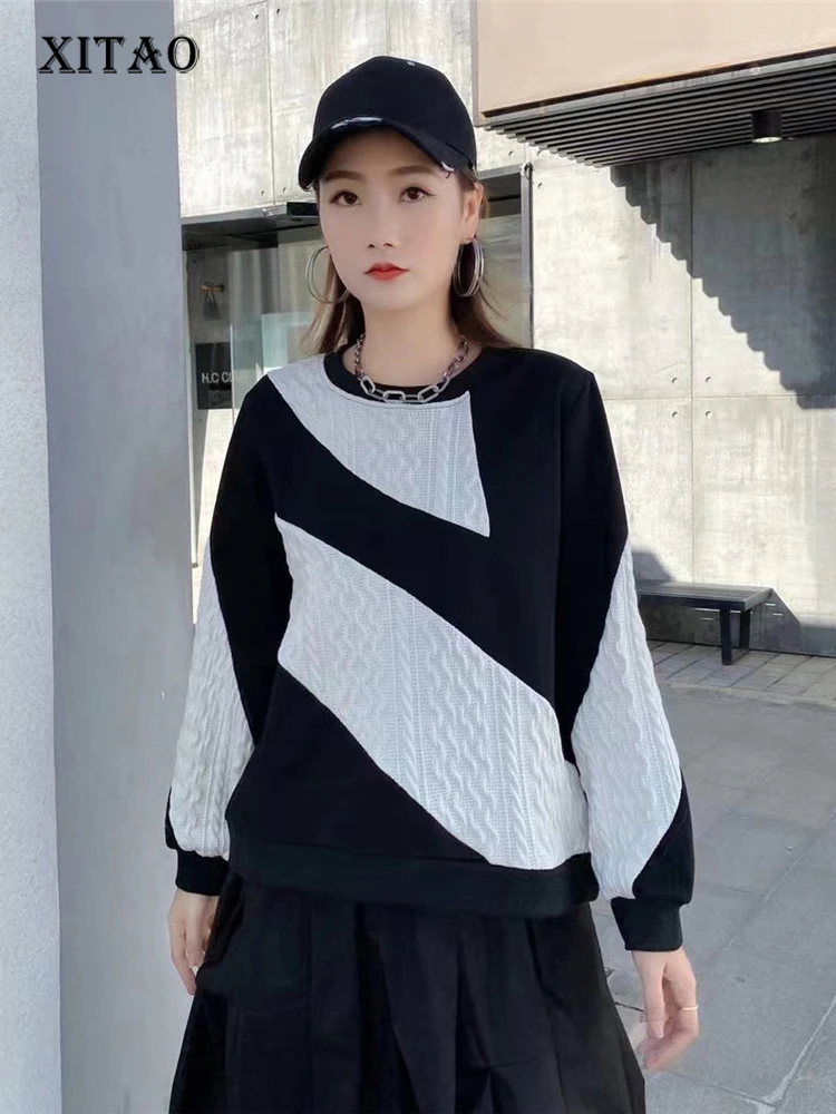 

XITAO Hit Color Sweatshirt Fashion Pullover Full Sleeve Goddess Fan Knitted Minority Casual Style Loose 2022 Sweatshirt FBB1103