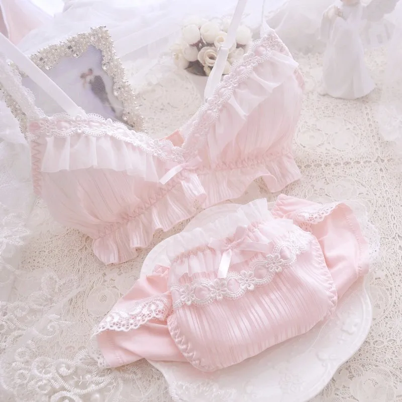 

Girls Summer Cute Sexy No Rims Triangular Cup Bra Thin Cup Bra Sleep Lingerie Breathable Comfortable Students Underwear Bra Set