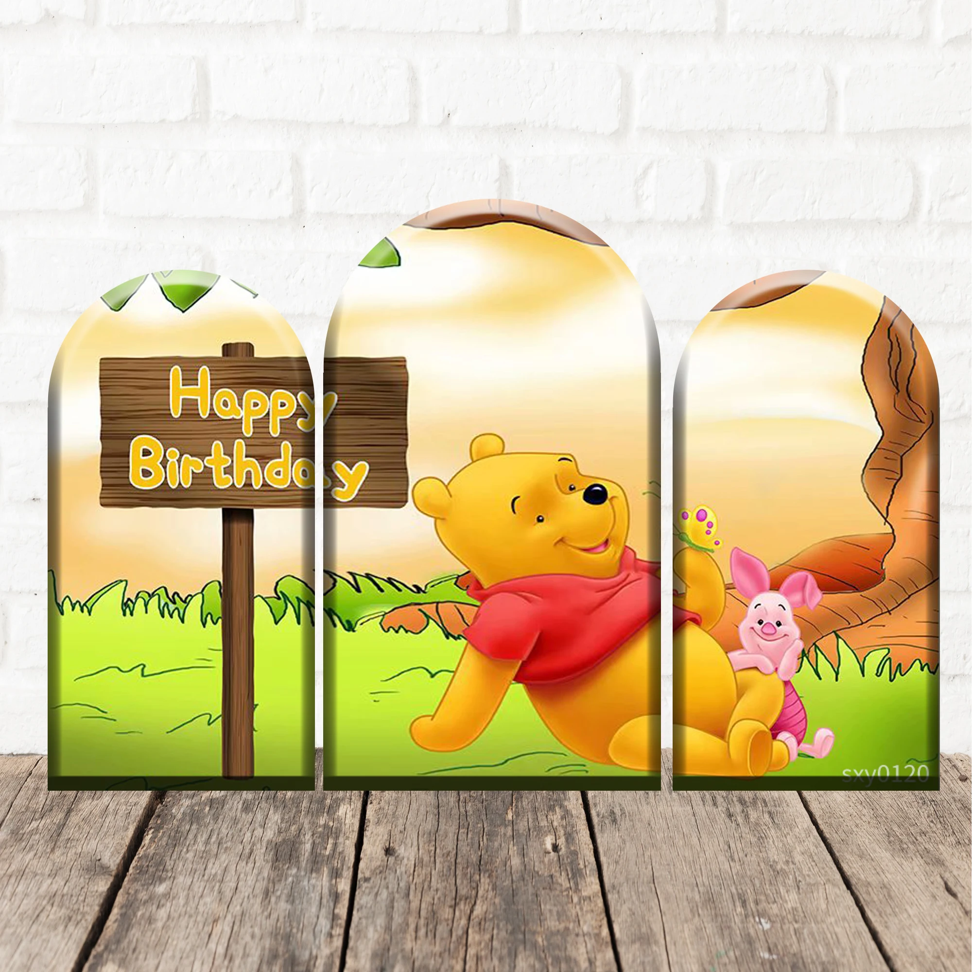 Winnie The Pooh Arch Backdrops Piglet Background Birthday Party Decoration Disney Banner Photo Shoot Doubleside Elastic Fabric