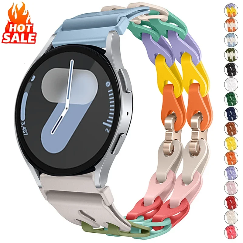 Фото 20mm 22mm Strap for Samsung Galaxy Watch 7 6 5 4 40mm 44mm 6 Classic 5Pro Silicone Chain Band for Huawei GT 5 4Pro 46mm Bracelet №1