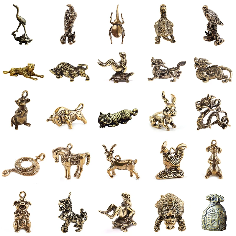 

Mini Brass Ox Figurine Animal Statue Metal Retro Bull Wealth Feng Shui Ornament for Desktop Decoration DIY Pendant Home Decor
