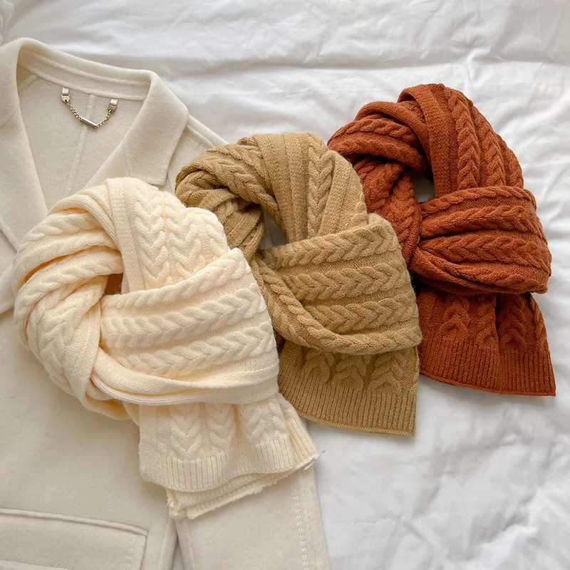 

Woolen Yarn Scarves Neck Wraps Fashion Knitted Scarf for Women Winter Design Solid Neckercheif Warm Female Shawl Bufanda Muffler