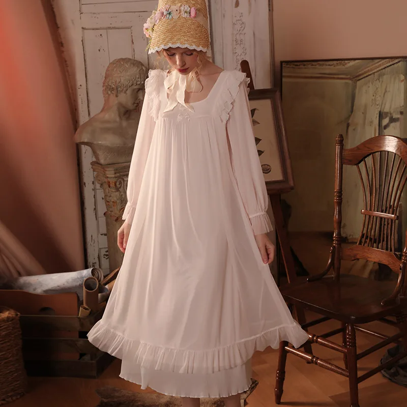 Roseheart White Women Homewear Sexy Sleepwear Night Dress Lace Bow Nightwear Luxury Nightgown Female Gown Plus Size Nightdress