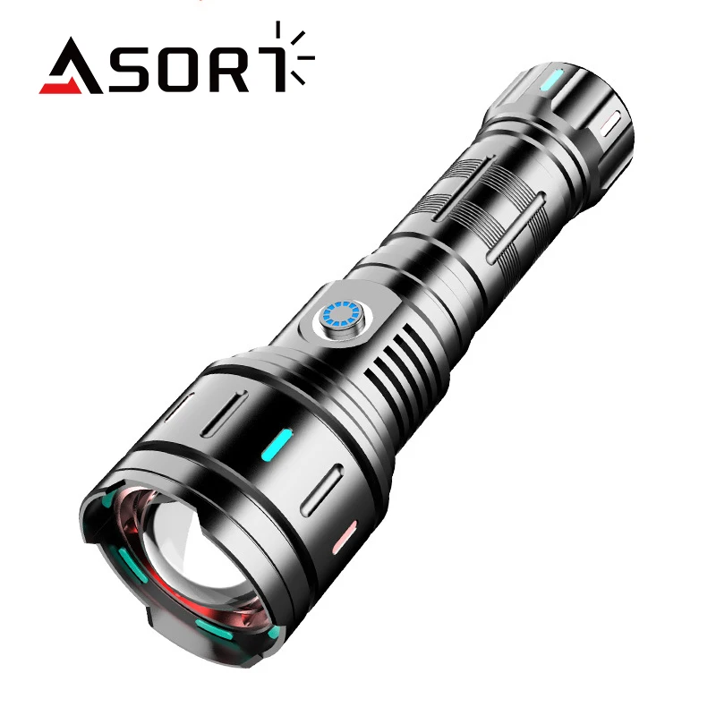 Strong Light Zoom Flashlight With Safety Hammer Function Remote High-Power Telescopic Focus C-Type Charging Tactical Torch