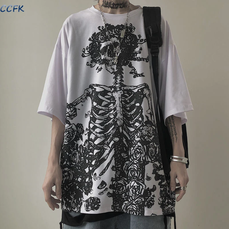 Emo Women T-shirts Alt Gothic Skull Top 2022 Korean Short Sleeve Oversized T Shirt Mall Goth Hip Hop Punk E-girl Grunge Clothes |