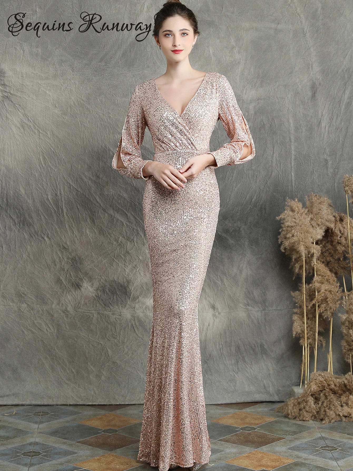 Платье женское длинное с блестками пикантное элегантное вечернее для выпускного