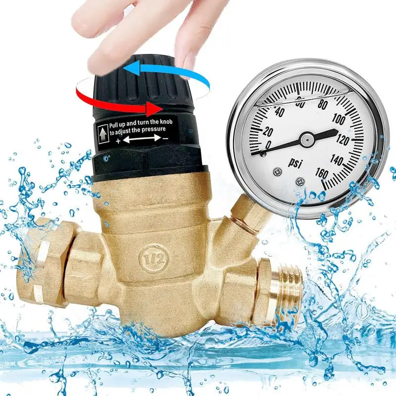 

Adjustable Water Pressure Regulator RV Brass Water Pressure Reducer Dual Filter Water Pressure Regulation Supplies For RV Camper