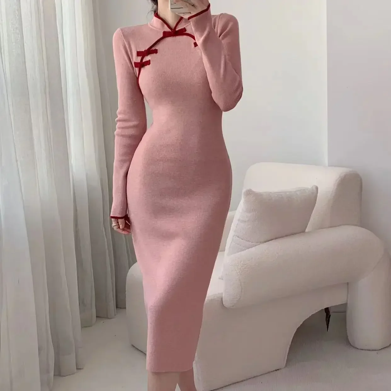 Современное мини-платье Cheongsam летнее облегающее вечернее розовое платье женское