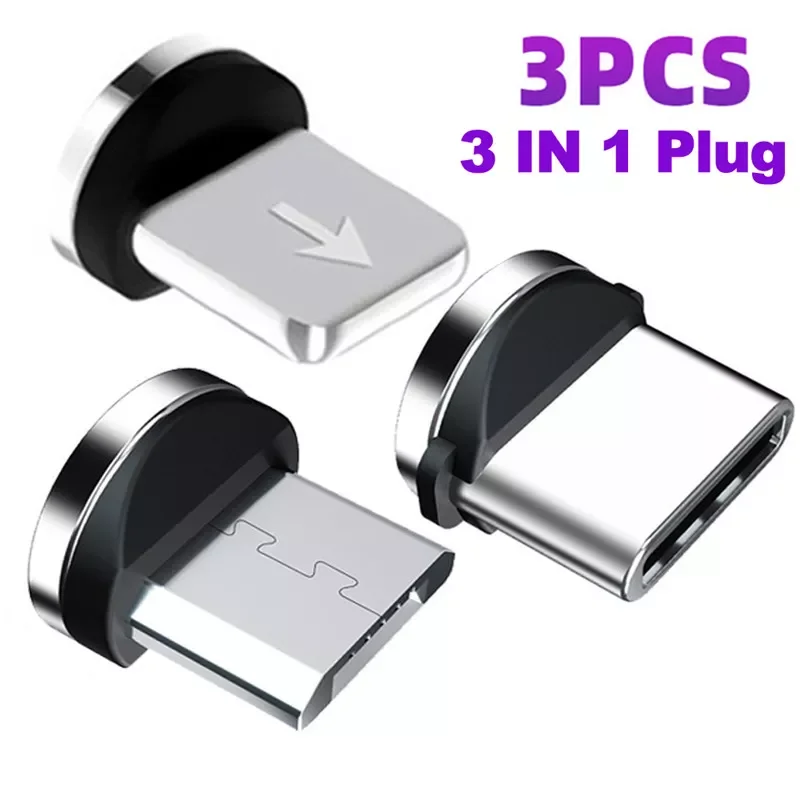 

3 Pcs Magnetic Cable Plug Socket 8 Pin Micro USB Type C Magnet Connector For iphone 12 Xiaomi Magnetic Charging Cable Adapter