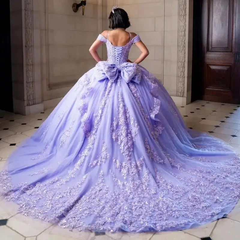 Лавандовое платье Quinceanera по индивидуальному заказу с открытыми плечами