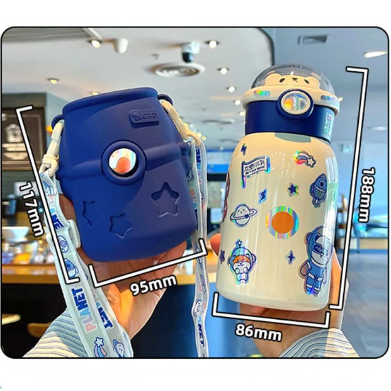 

Water Bottle for Children Thermos Mug with Straw and Bottle Cover Stainless Steel Insulated Cup Cute Thermal Drinkware 500ML