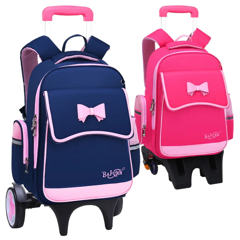 Removable Kids school wheels bags girls Trolley Schoolbag Luggage Book Bag Backpack Latest Children School Bags With 2/6 Wheels