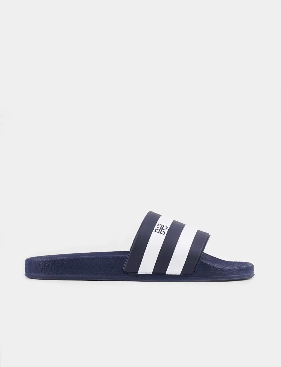 

White striped navy blue men's beach slippers