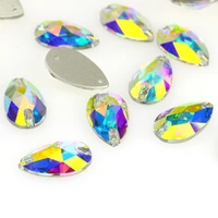 18pcs sew on resin rhinestones teardrop shape six size crystal ab transparent ab color with two holes flatback stones