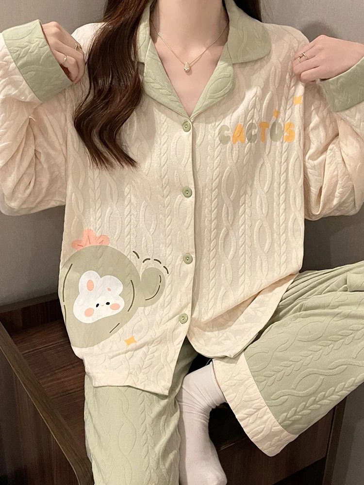 Pajamas Women's Spring Autumn and Winter Pure Cotton Long sleeve Cute Student Less Women 2024 New Outer Wear Summer Home Wea...