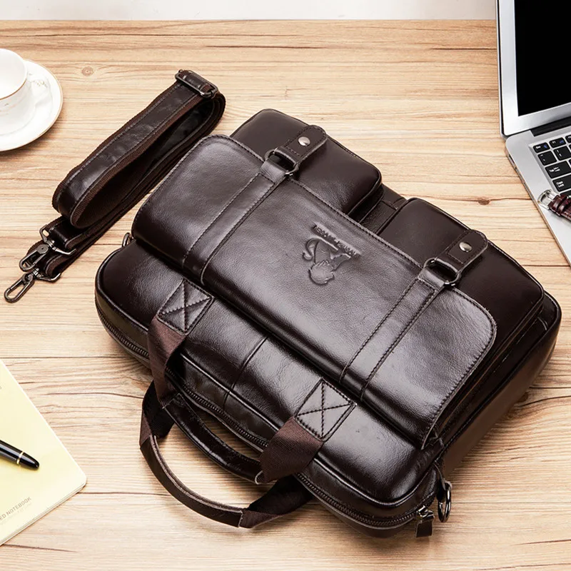 Vintage Men Real Leather Briefcase Business 14