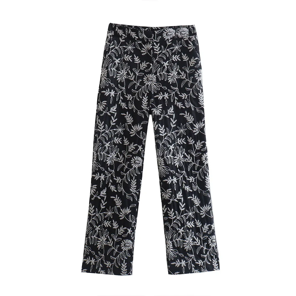 

2022 women's summer new embroidered trousers fashion slim and slim temperament high waist pencil pants