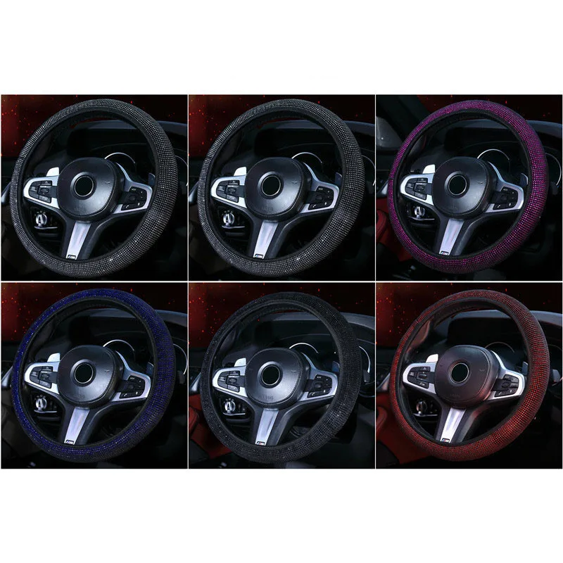 

Car Rhinestone Steering Wheel Cover Car Suv Steering Wheel Protector Car Interior Trim Cover for 14.5-15 Inch Vehicles