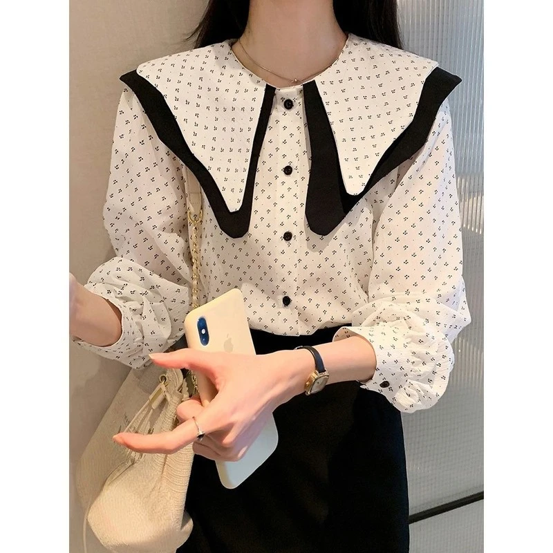 

Chic Gentle Puff Floral Print Shirts Camisa Feminina White Doll Tops Blusas Mujer De Moda 2022 Verano Elegantes Blue Blouse OL