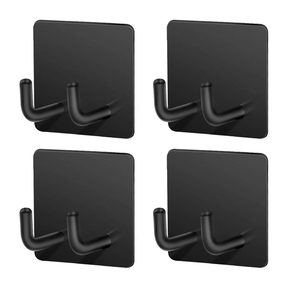 

4 Pieces Storage Hangers Wall Self Adhesive Punch Free Keys Cap Holder Bedroom Bathroom Hook Indoor Organizer Double Hooks
