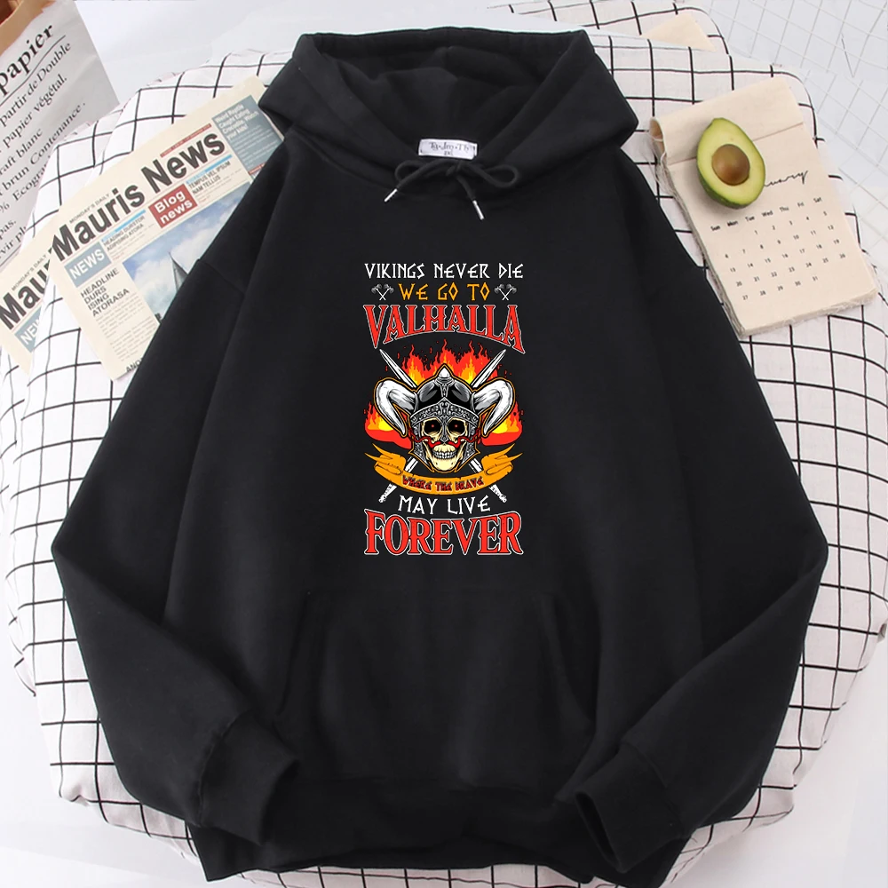 

Hoodies Vikings Never Die Men'S Sportswear Punk Hip Hop Street Harajuku Man Korean Pullover Loose Vintage Warm Sweatshirt