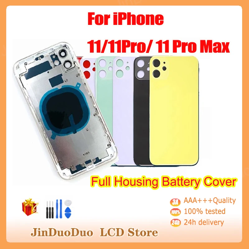 Full Housing For iPhone 11/11Pro/ 11 Pro Max Back Glass Battery Cover Middle Frame Chassis Cable Assembly Replacement