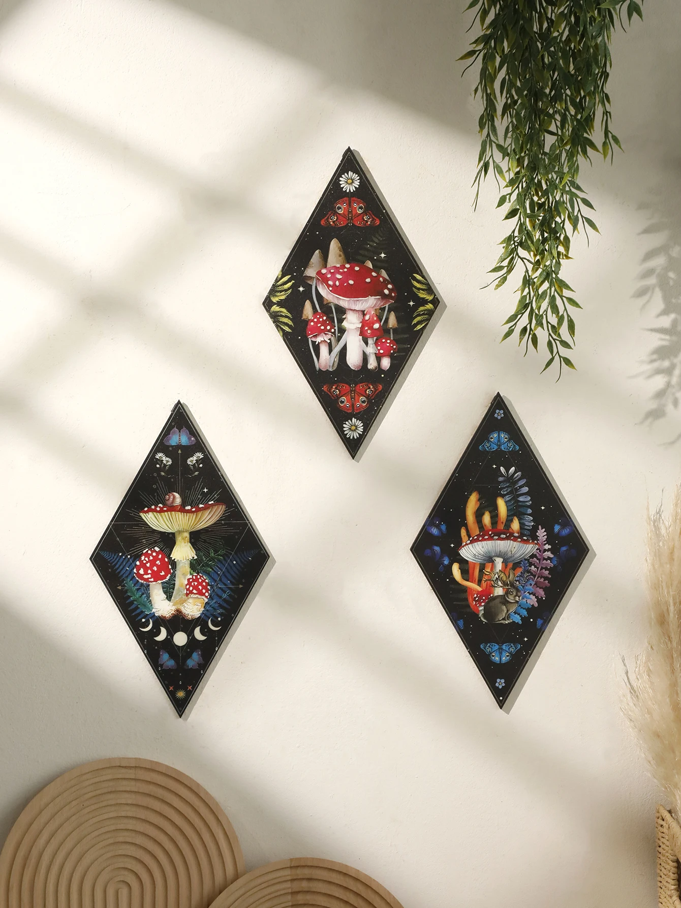 Деревянный настенный Декор в стиле бохо с узором виде грибов