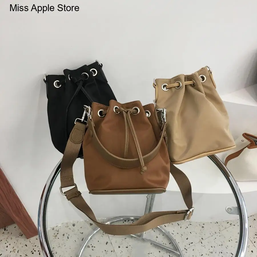 Crossbody Bag Casual Totes Messenger Bags Handbag Women Nylon Fashion Lady Drawstring Bucket Bag Simple Panelled Design Shoulder