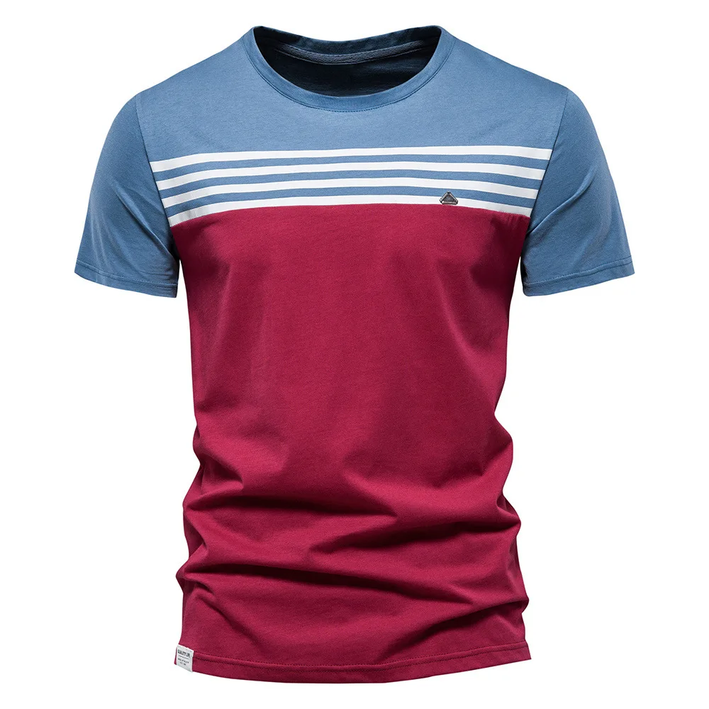 

New Cotton Contrast Color Striped Jersey Half Sleeve Men's T-shirt