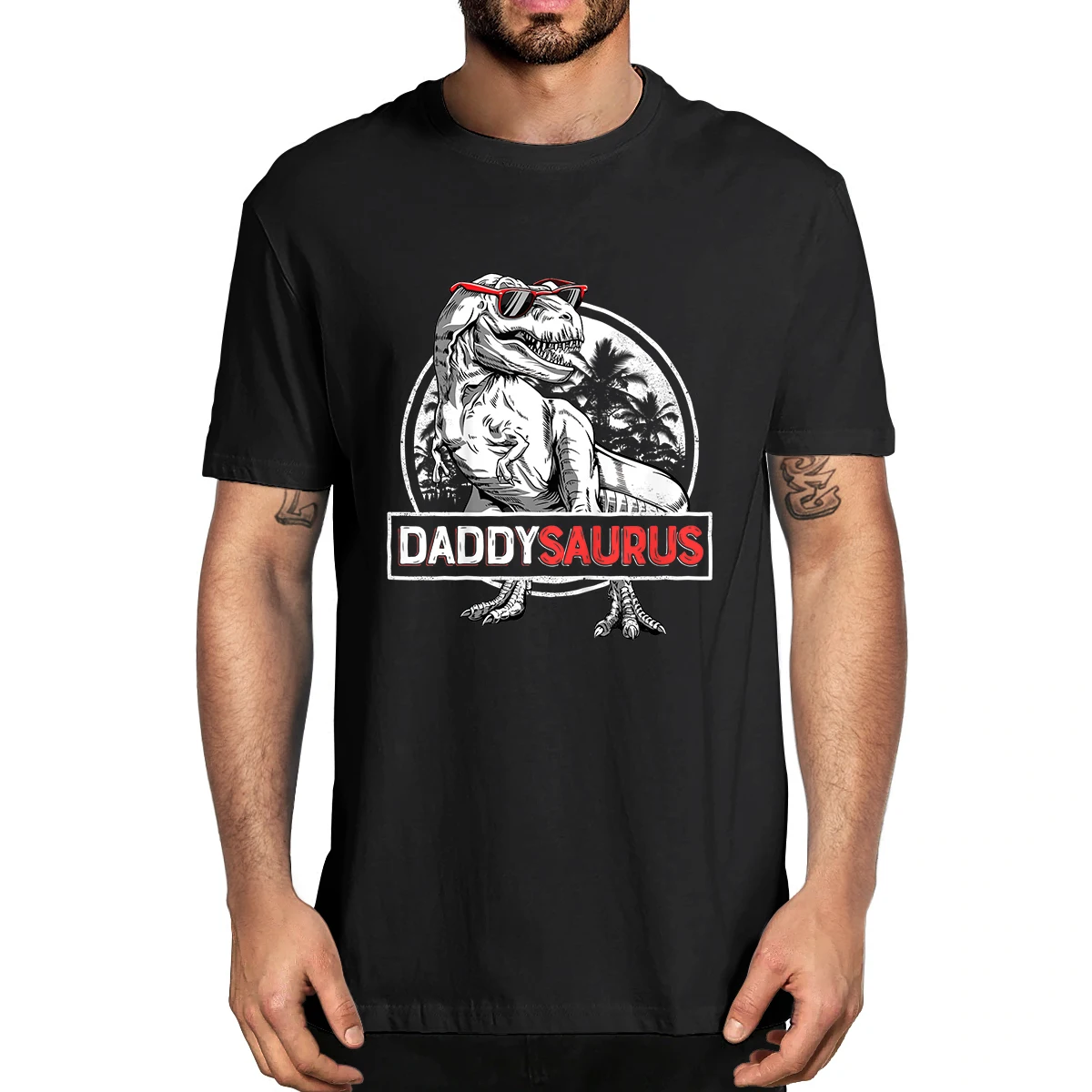 

XS-5XL 100% Cotton Daddy Saurus T rex Dinosaur Gift Father's Day Family Matching Funny Men's Novelty Graphic T-Shirt Tee Casual