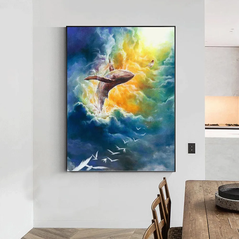 

5D DIY Diamond Painting Clouds, Whale Full Square Round Rhinestone Cross Stitch Exquisite Home Bedroom Decorative Painting