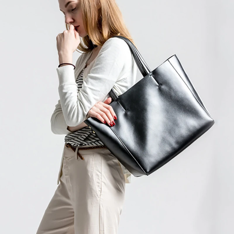 Genuine Leather Shoulder Set Bags Women Large Capacity Zipper Tote Shopping Bag Luxury Designer Detachable Strap Handbag