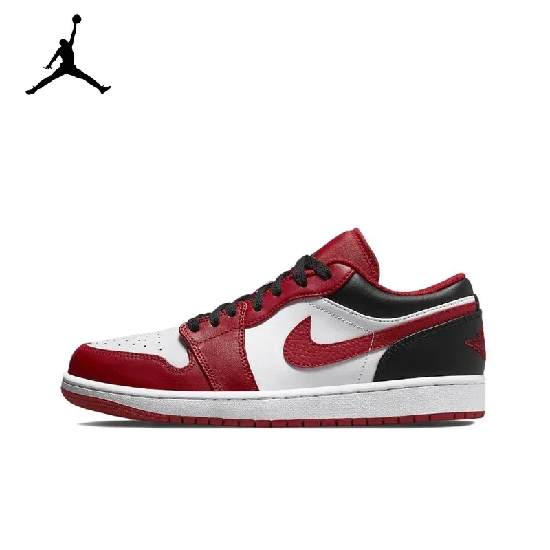 Original Air Jordan 1 low &quotRed Anti-Slip Low Top Retro Basketball Shoes Men's Sneakers Red and White Black 553558-610