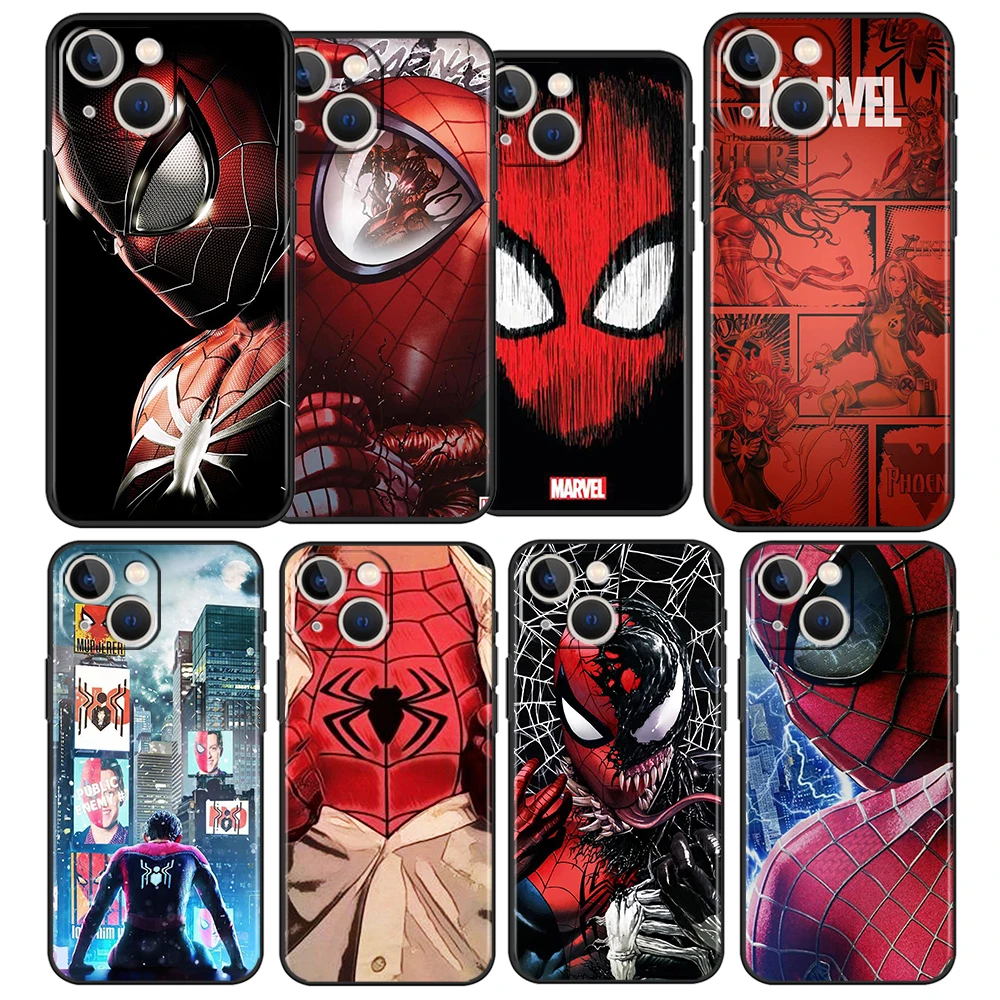 

Marvel Funny Spiderman Phone Case For Apple iPhone 14 13 12 11 Pro Max Mini XS Max X XR 7 8 Plus 5S Silicone Black Shell