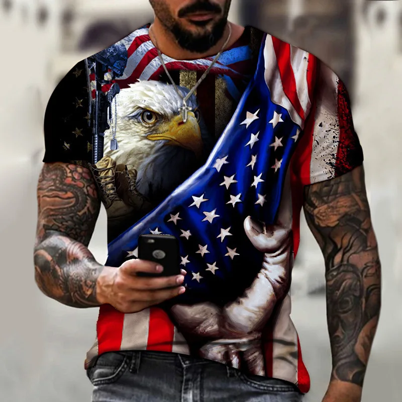 

Eagle Flag Vintage Clothes American Independence Day 3D Printing Men's Graphic T -shirt Summer Short Sleeve Oversized Tops