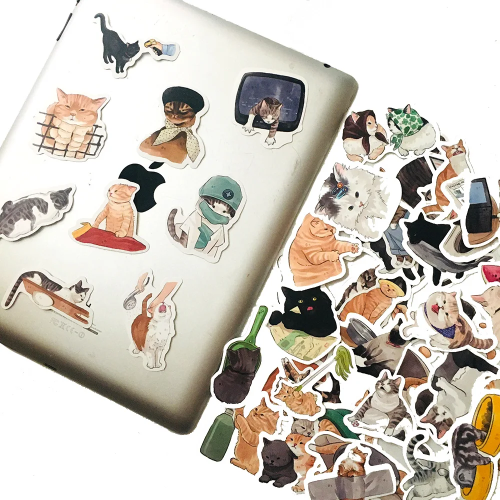 54 шт./упак. милый кот наклейки водонепроницаемый скейтборд мотоцикл гитара багаж