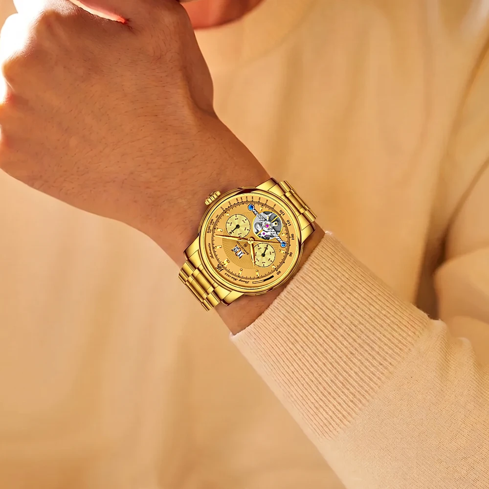 Многофункциональные мужские часы Shanghai Watch с двойным календарем, автоматические механические часы с маховиком, из нержавеющей стали 316L, модель SH008 (art.: 3920db1d2ccb3) - 3920db1d2ccb3