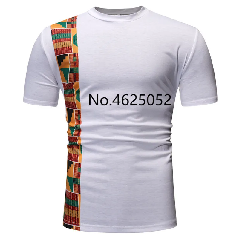 

White Patchwork African Dashiki Print T Shirt Men 2019 Brand New Short Sleeve Tee Shirt Homme Streetwear Casual African Clothes