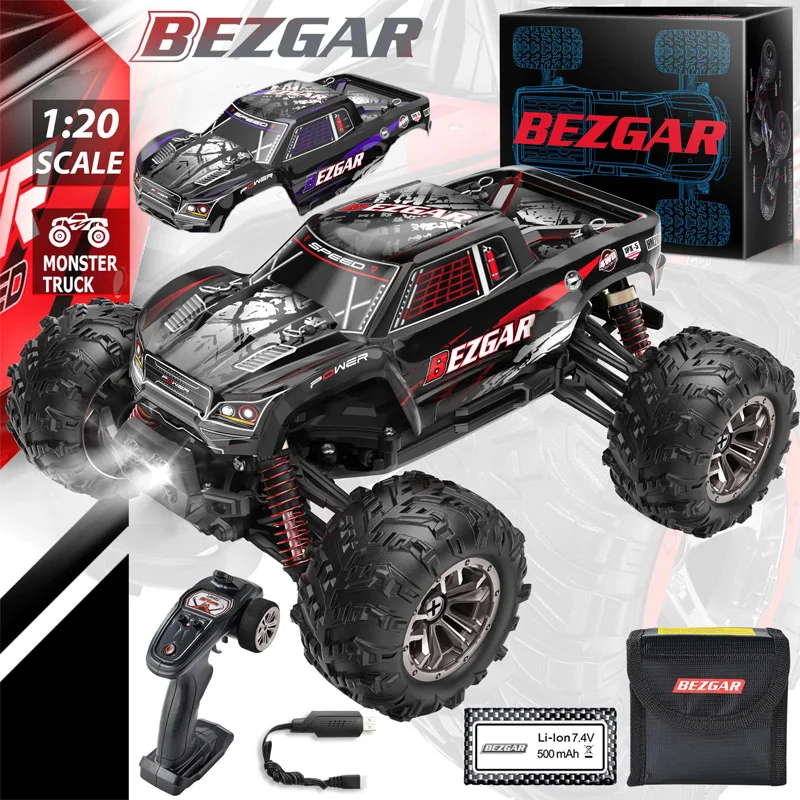 BEZGAR HM201 Hobby RC Car 1:20 All-Terrain 30Km/h Off-Road 4WD Remote Control Monster Truck Crawler with Battery for Kids Adults