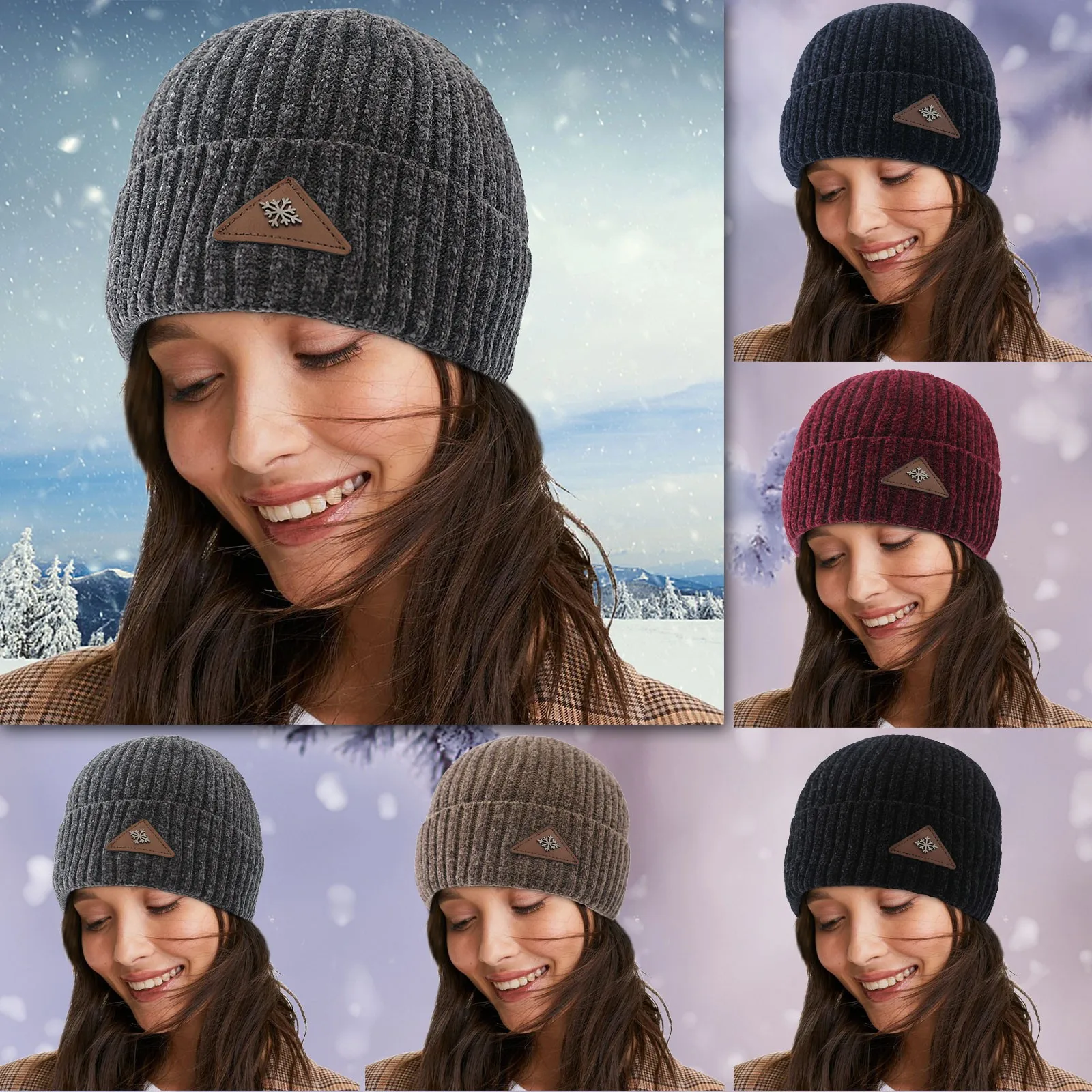 

Womens Saitn Lined Knit Hat Acrylic Winter Hats For Women Men Silk Soft Slouchy Warm Cuffed Hat Trapper Hat for Women Hat Winter