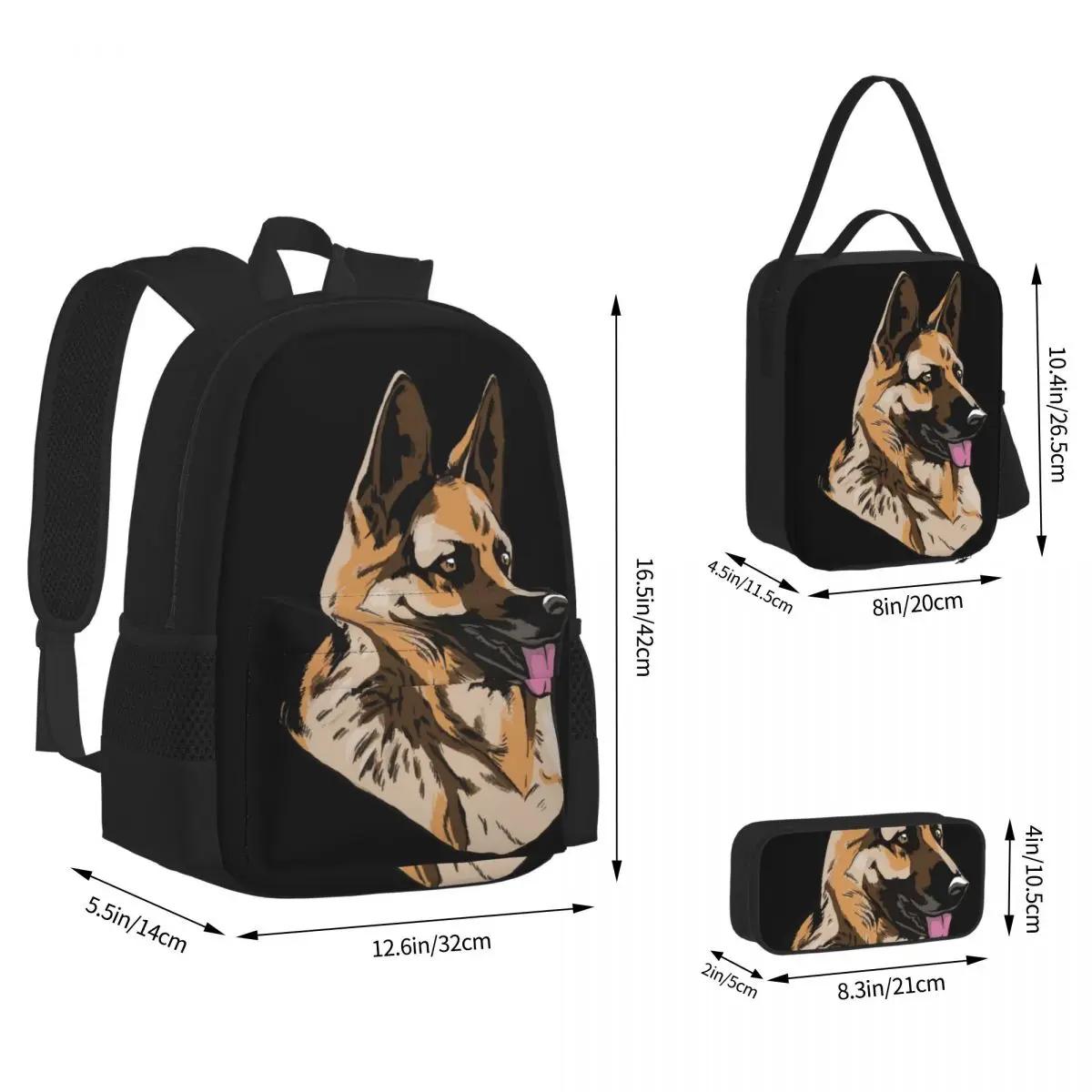 

German Shepherd Gift Dog Lover Backpacks Bookbag Children School Bags Cartoon Kids Rucksack Lunch Bag Pen Bag Three-Piece Set