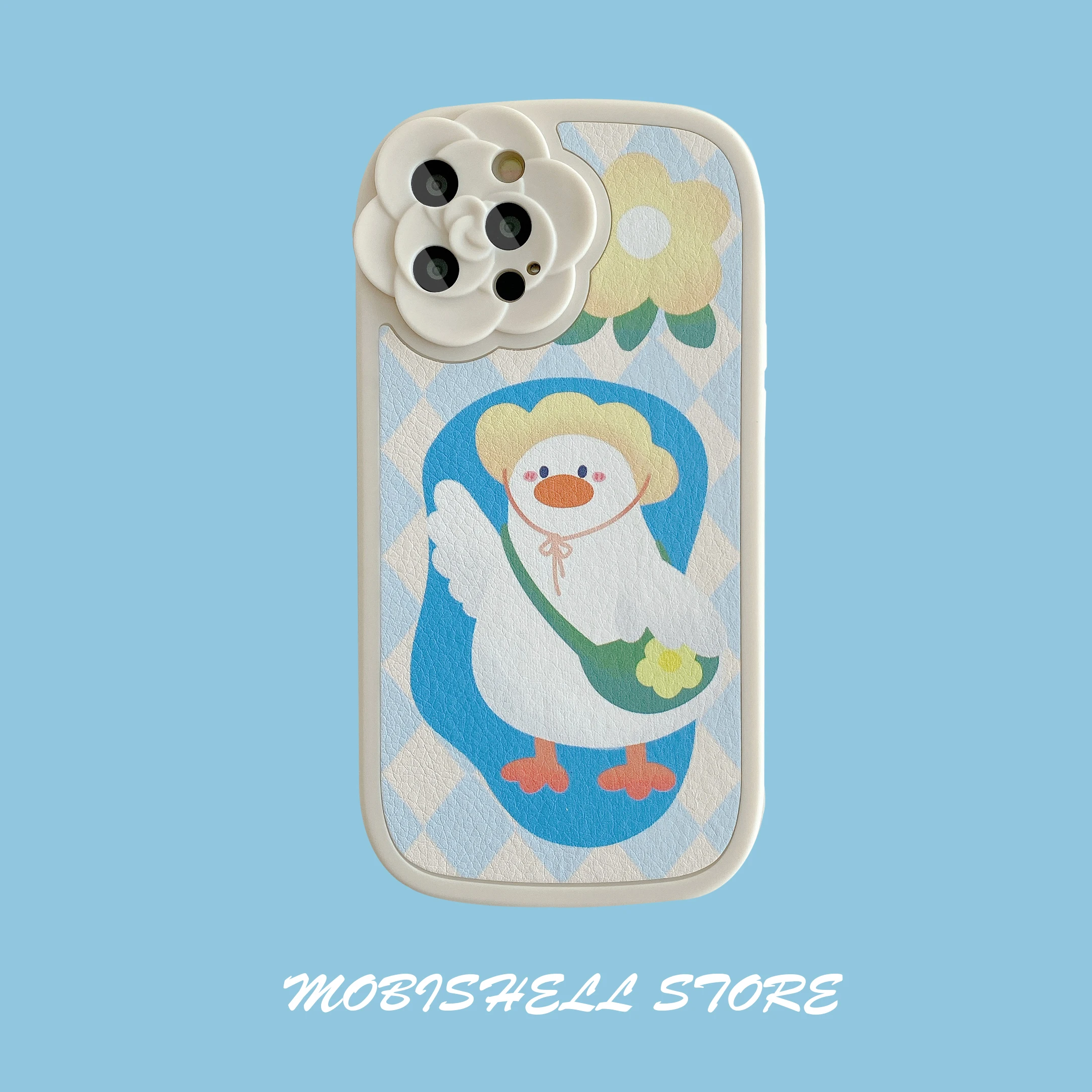 

Cartoon Cute Duck Silicone iPhone13 11 12 Pro X XS XR Max Phone Case For iPhone 7 8Plus Flower Embossed Non-slip Protective Case