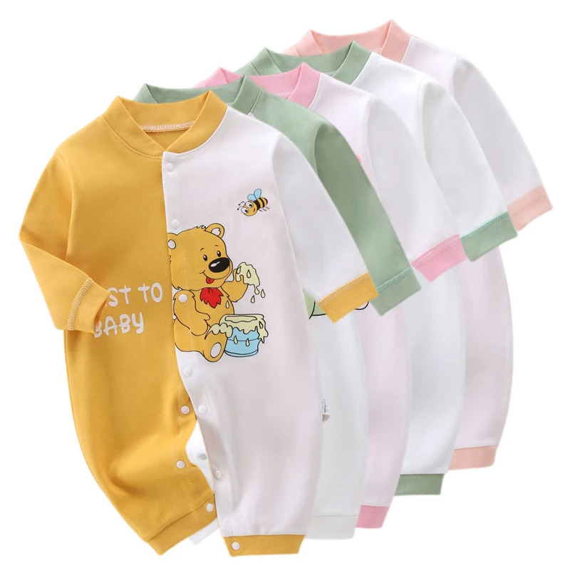2023 Baby Onesie Autumn Winter Long Sleeve Combed Cotton Cartoon Bear Dinosaur Print Romper Boys Girls Underwear Infant Clothes