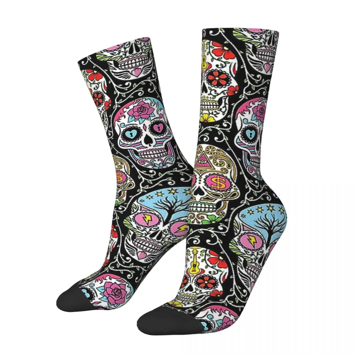 Funny Happy Men's Socks Mexican Skull Vintage Harajuku Skeleton Skull Bone Hip Hop Seamless Crew Crazy Sock Gift Pattern Printed