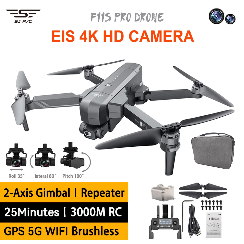 

Квадрокоптер SJRC F11 / F11S 4K Pro, складной 2-осевой Дрон с GPS, Wi-Fi, FPV