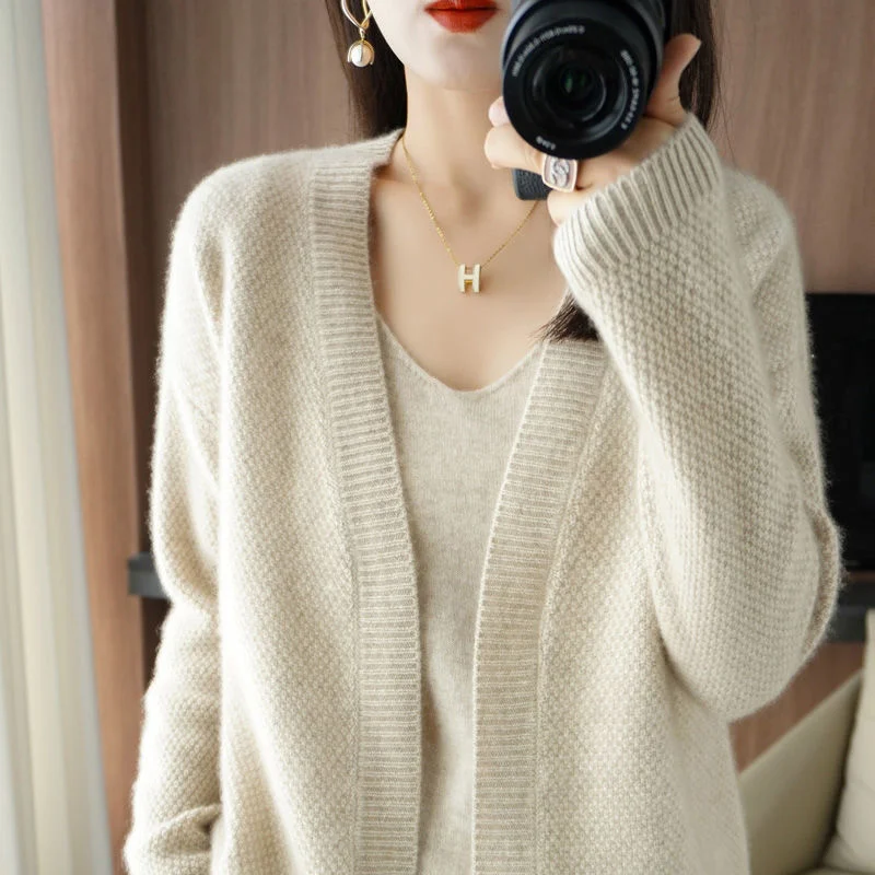 

Women's Loose Sweater 2022 New Autumn Winter V-neck Casual Two-Piece Cardigan Jacket Female Versatile Fashion Knitwear Trend WCH
