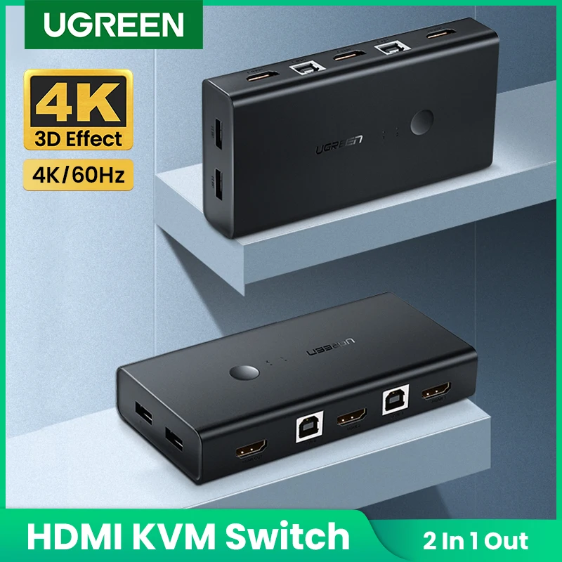 

NEW 2022. UGREEN HDMI KVM Switch 2 Port 4K/60Hz USB Switch KVM Switcher Splitter Box for Sharing Printer Keyboard Mouse KVM
