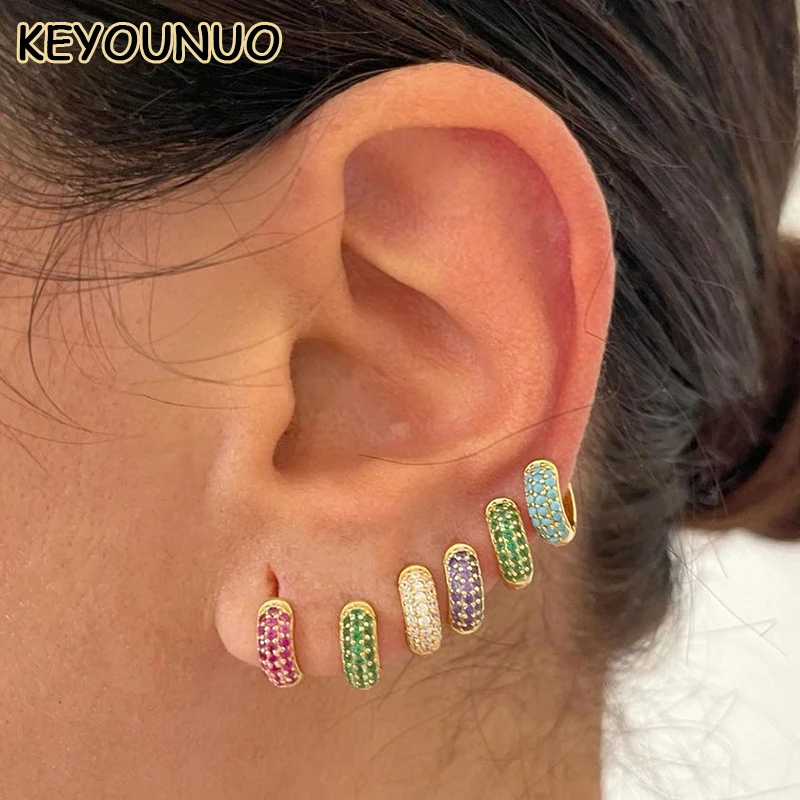 

KEYOUNUO Gold Filled CZ Hoop Earrings For Women Colorful Zircon Piercing Huggie Small Earrings Fashion Party Jewelry Wholesale