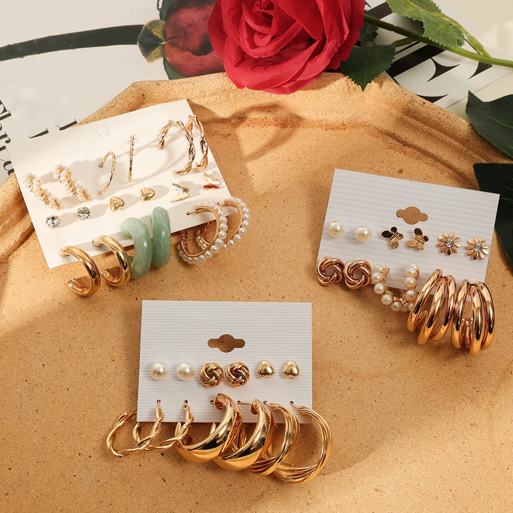 

6/9Pairs Trendy Gold Silver Color Snake Drop Earrings Set for Women Geometric Long Tassel Dangle Earring Set of Earrings Jewelry